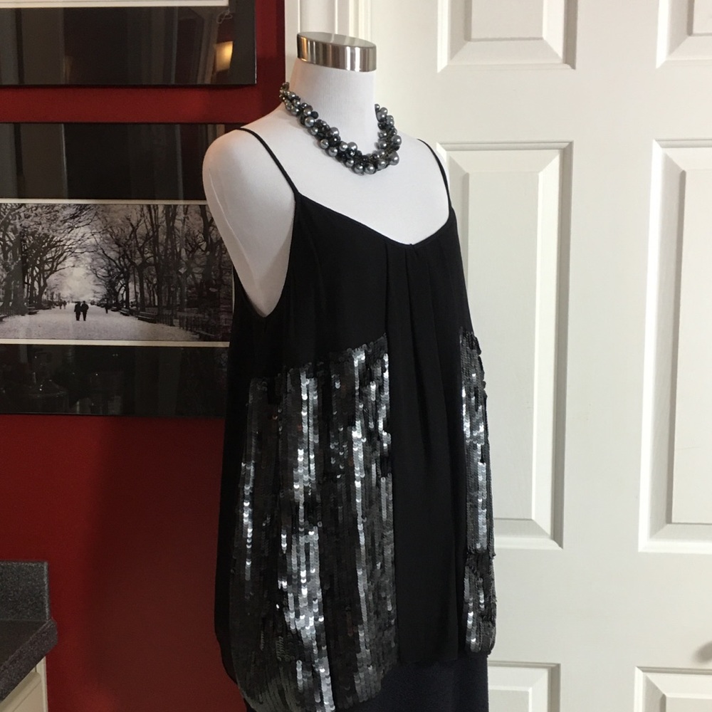 DONATED!  JOIE Sequin Top M Black Spaghetti Strap EUC! - Picture 6 of 8